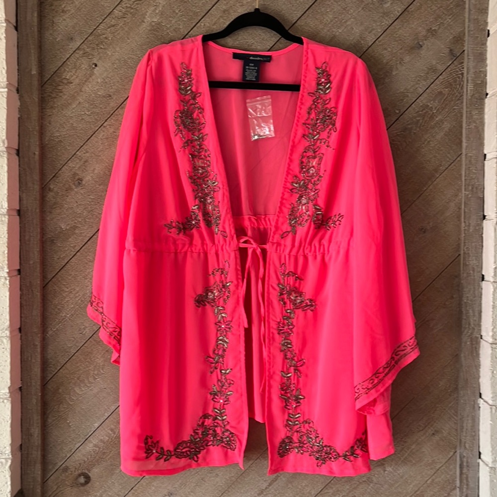 Denim 24/7 Kimono - Size 16W - Brilliant Pink - Hand-Beaded